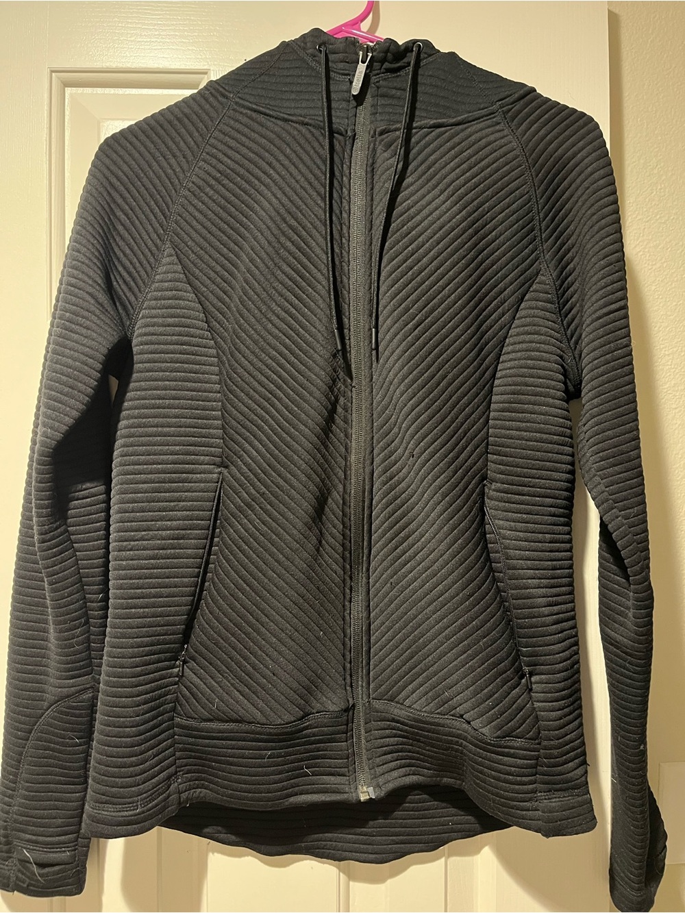 Zella Ribbed Black Zip-Up Hoodie